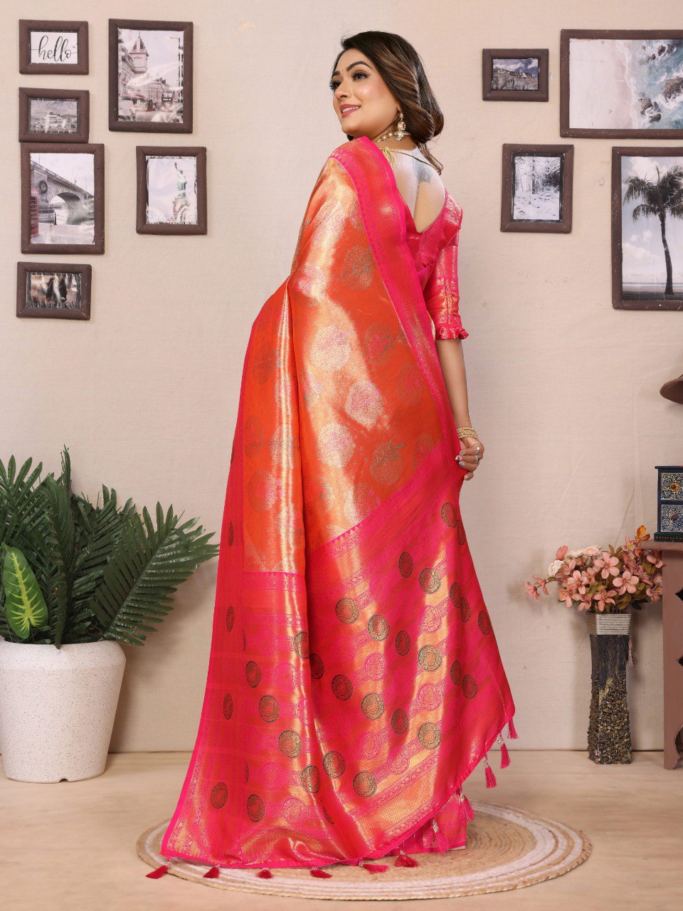 Presenting Paithani Banarasi Silk Orange & Pink Color Saree By WTW