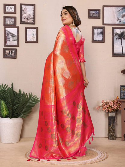 Presenting Paithani Banarasi Silk Orange & Pink Color Saree By WTW