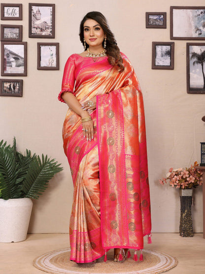 Presenting Paithani Banarasi Silk Orange & Pink Color Saree By WTW