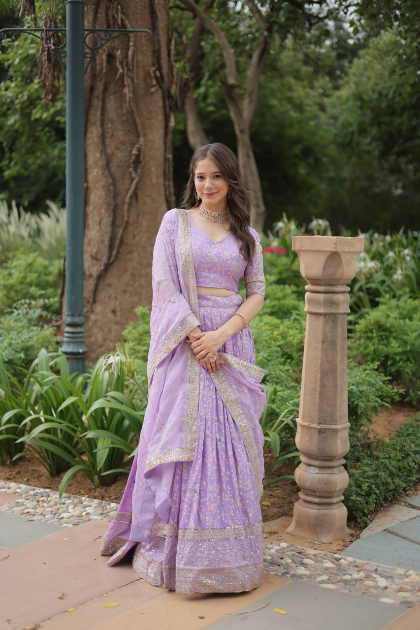 Purple Woven Lehenga Choli Set With Embroidery Sequins Finish By WTW