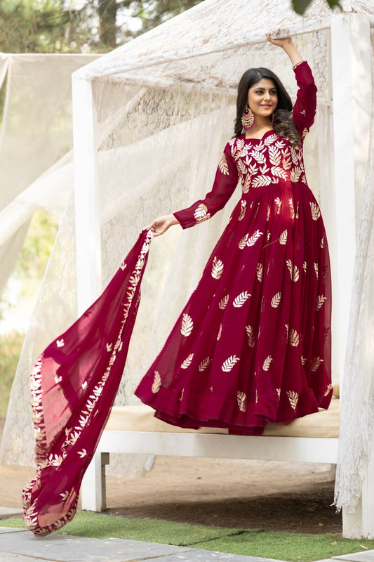 Function Wear Thread Work Red Color Gown By WTW