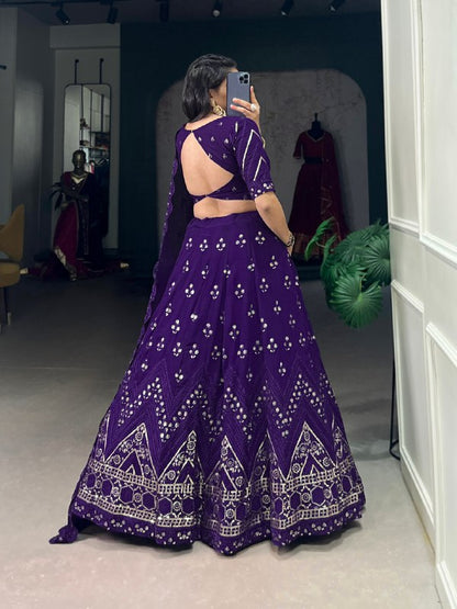 Faux Georgette Lehenga Choli With Embroidered And Sequins Work