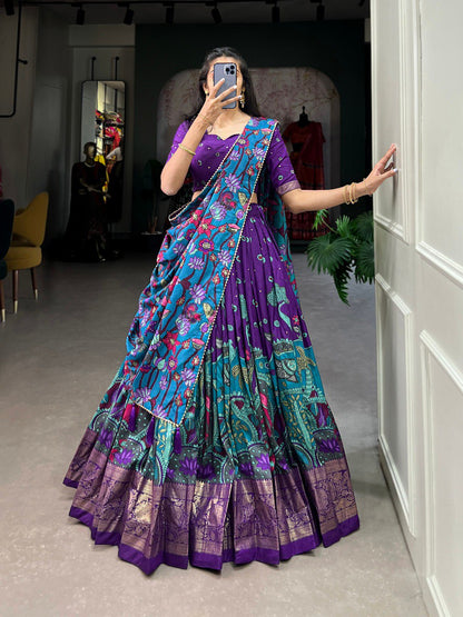 Gorgeous Purple Kalamkari Print Tussar Silk Event Wear Lehenga Choli By WTW