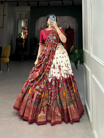 Beautiful Off White Kalamkari Print Function Wear Lehenga Choli By WTW