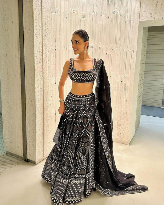 Black Colour Faux Georgette Lehenga Choli With Sequins Work By WTW