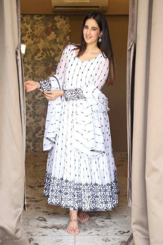 Gossamer White Designer Anarkali Set By WTW