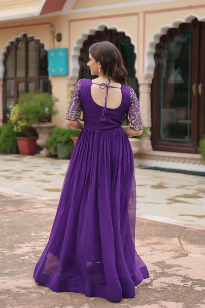 Wonderful Purple Embroidered Georgette Wedding Wear Gown By WTW