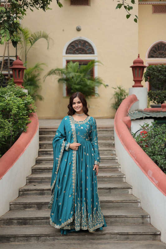 Rama Designer Long Gown Dress With Dupatta By WTW