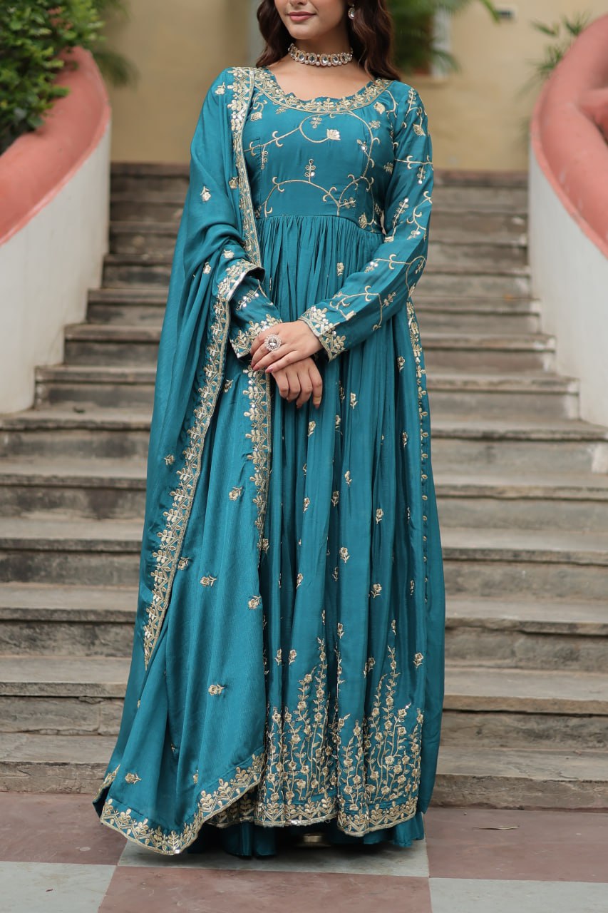 Rama Designer Long Gown Dress With Dupatta By WTW