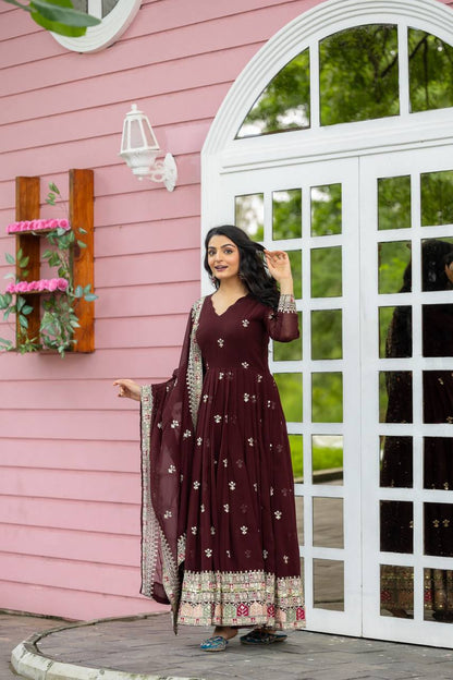 Exotic Red Color Faux Georgette With Embroidery Sequence Work Anarkali Gown By WTW