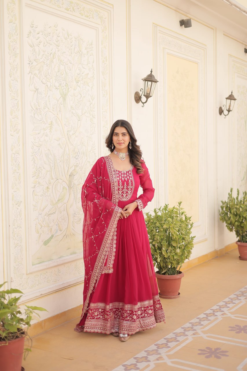 Pink Sequin Embroidered Faux Blooming Gown With Dupatta By WTW