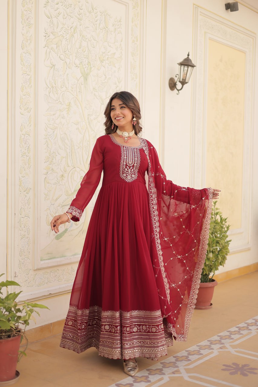 Pink Sequin Embroidered Faux Blooming Gown With Dupatta By WTW