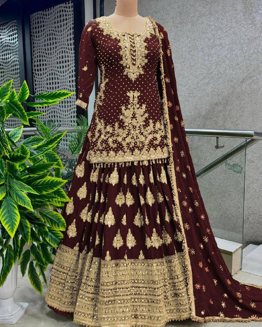 Captivating Maroon Color Chinnon Silk Embroidery Lehenga Choli By WTW