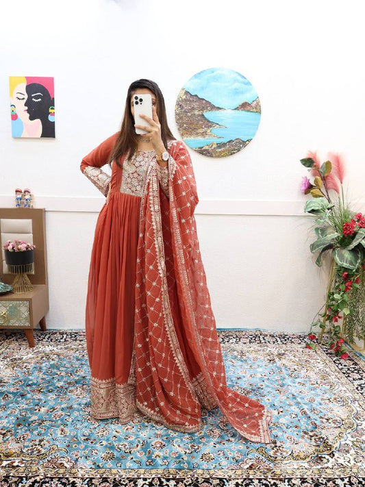 Mesmerizing Sequence Work Orange Color Gown By WTW