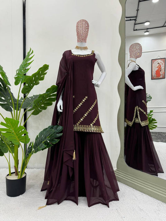 Stylish Designer Georgette Embroidered Sharara Suit By WTW