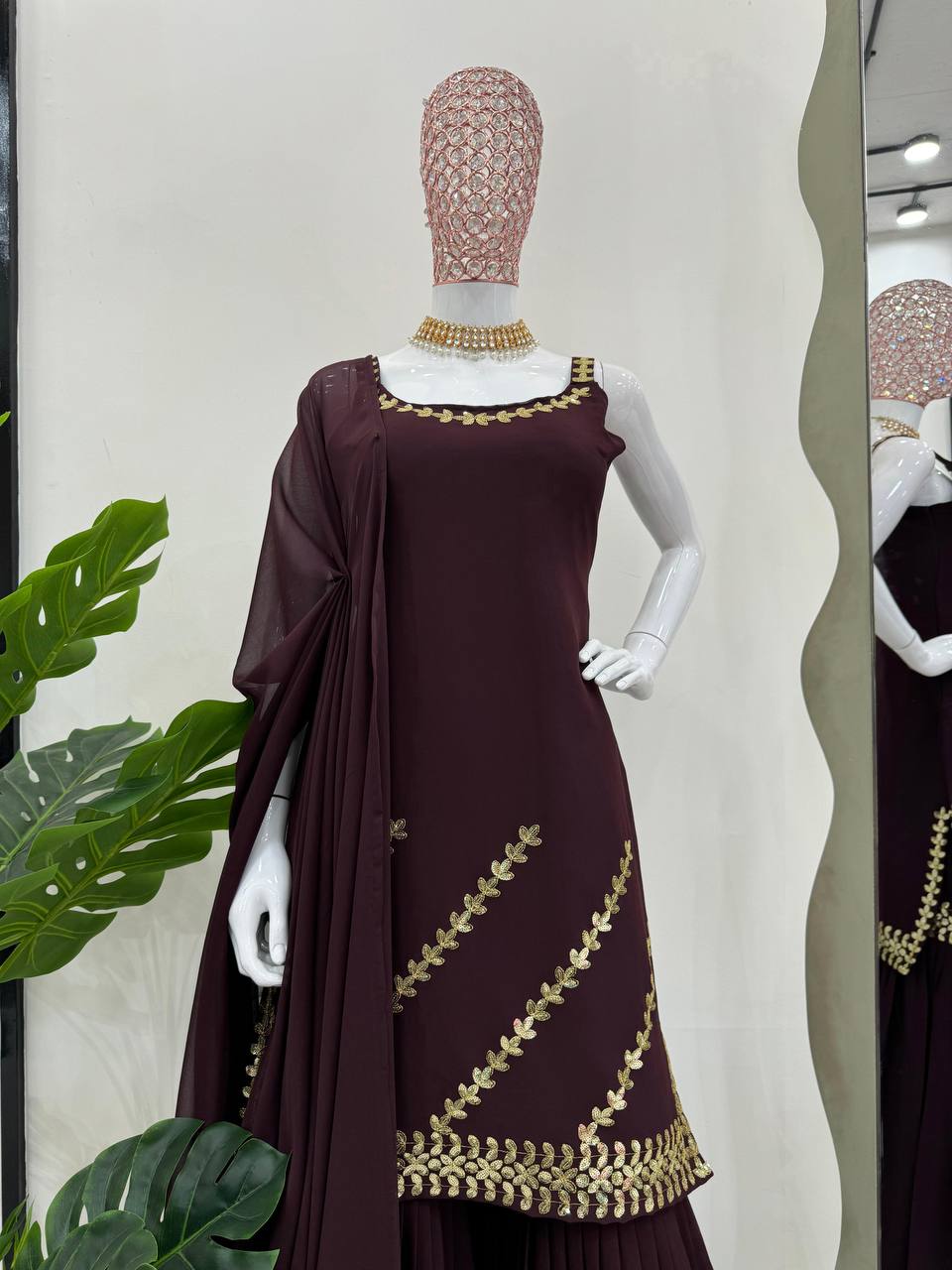 Stylish Designer Georgette Embroidered Sharara Suit By WTW