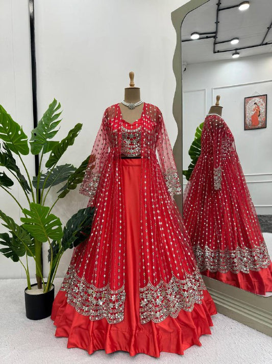 Beautiful Festival Wear Red Indo Western Lehenga Choli By WTW