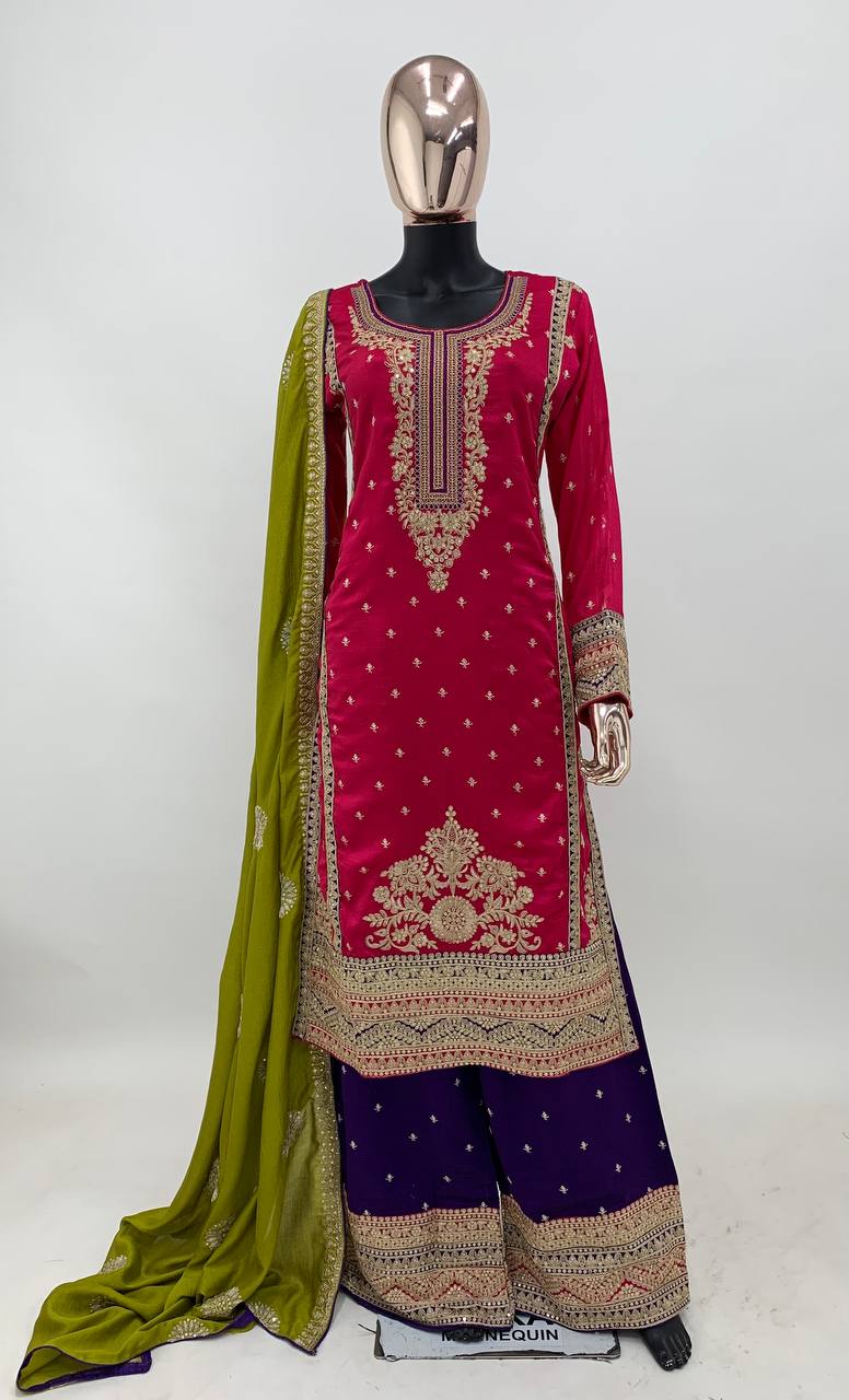 Beautiful Designer Wedding Wear Pink Premium Punjabi Plazzo Suit By WTW