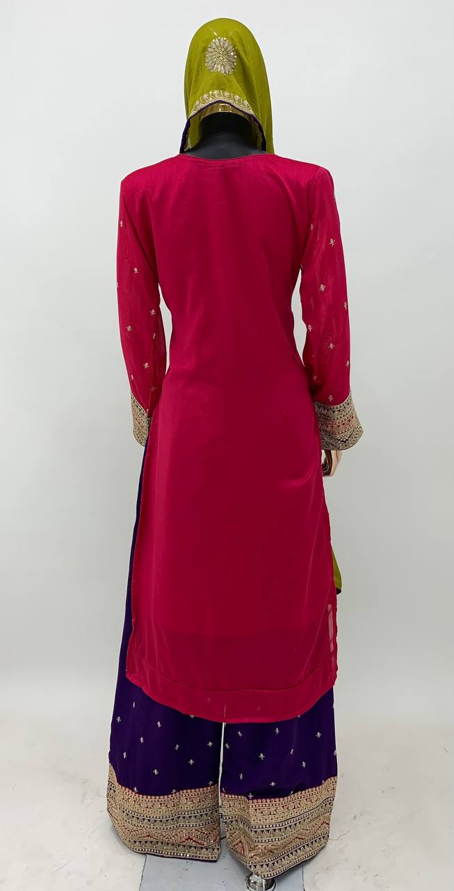 Beautiful Designer Wedding Wear Pink Premium Punjabi Plazzo Suit By WTW