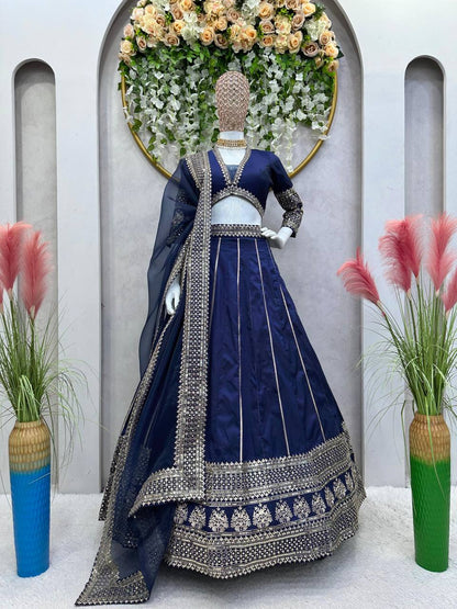Charming Thread With Sequence Work Blue Color Lehenga Choli By WTW
