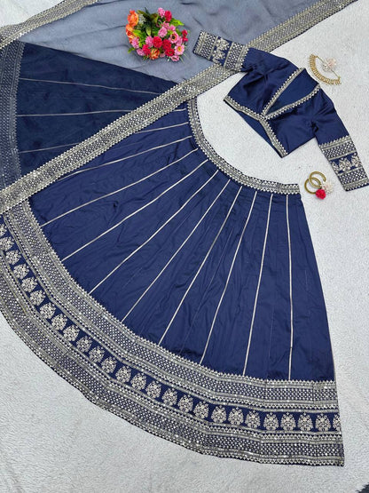 Charming Thread With Sequence Work Blue Color Lehenga Choli By WTW