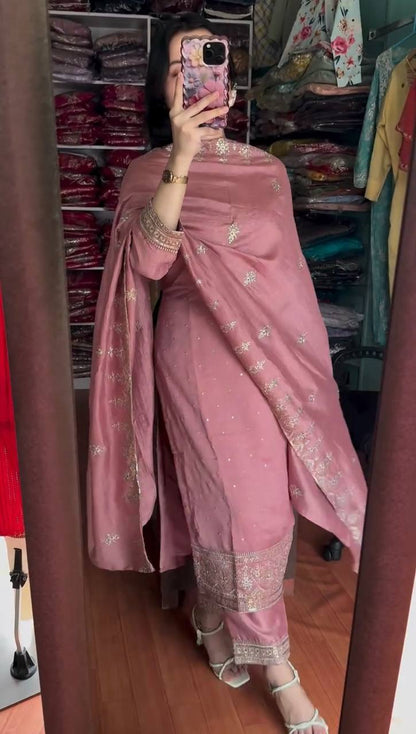 Fantastic Pink Color Chinon Silk With Embroidery Sequence Work Salwar Suit By WTW