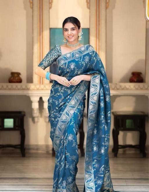 Wedding Wear Banarasi Silk Blue Color Saree By WTW