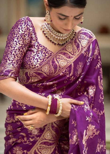 Wedding Wear Banarasi Silk Lavender Color Saree By WTW
