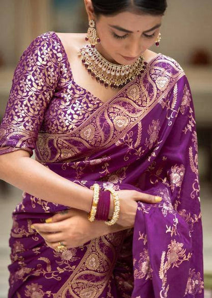 Wedding Wear Banarasi Silk Lavender Color Saree By WTW