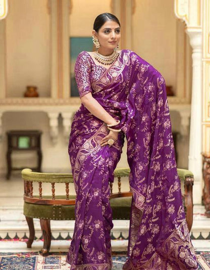 Wedding Wear Banarasi Silk Lavender Color Saree By WTW