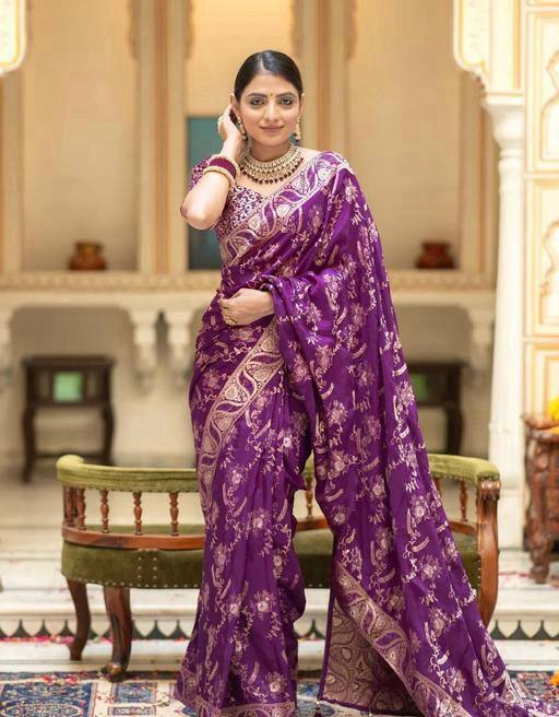 Wedding Wear Banarasi Silk Lavender Color Saree By WTW