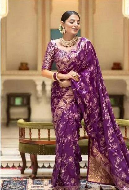 Wedding Wear Banarasi Silk Lavender Color Saree By WTW