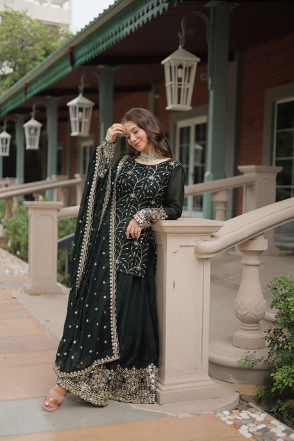 Dark Green Color Rangoli Silk Embroidered Plazzo Suit By WTW