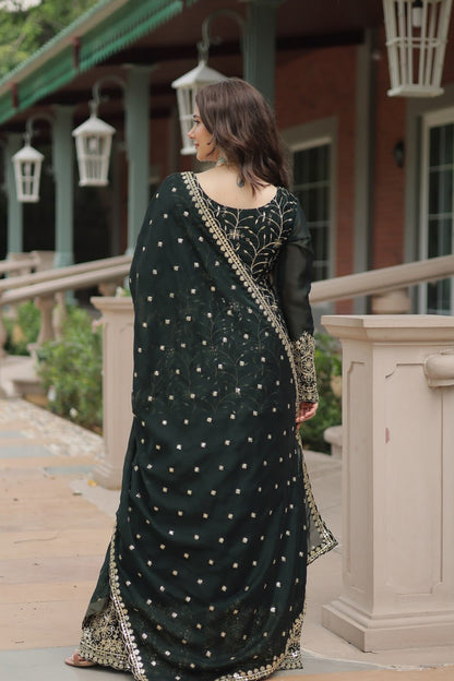 Dark Green Color Rangoli Silk Embroidered Plazzo Suit By WTW