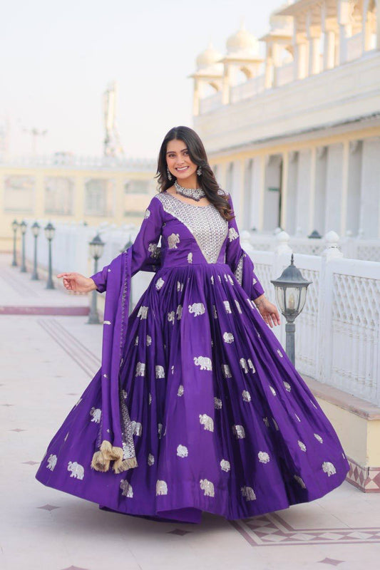 Mesmerizing Georgette Sequence Work Purple Color Gown By WTW