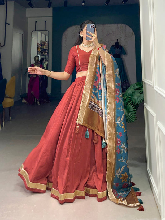 Beautiful Red Zari Weaving Dupion Silk Traditional Lehenga Choli By WTW