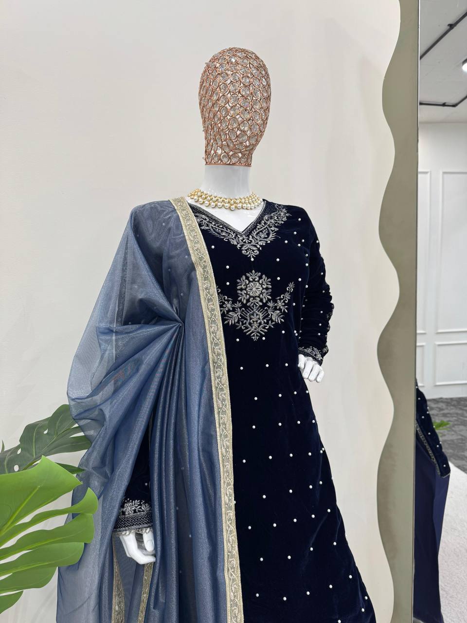 Pretty Royal Blue Color Pure Viscose Velvet Embroidery Sharara