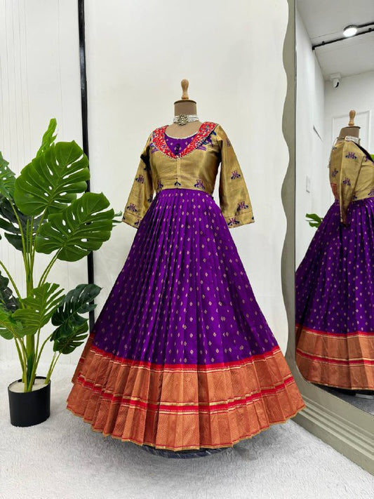 Purple Jacquard Silk Gown With Koti By WTW