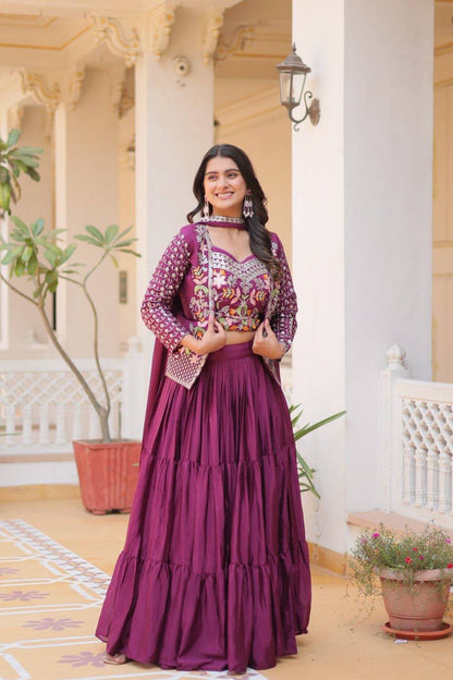 Maanvi Purple Chinon Embroidered Lehanga Choli With Koti Set By WTW