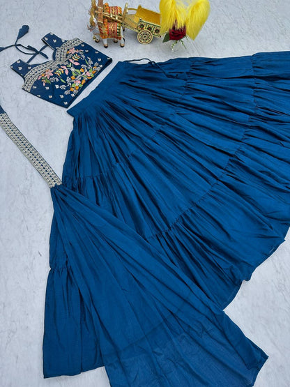 Blue Embroidered Jacket Style Lehenga Choli By WTW