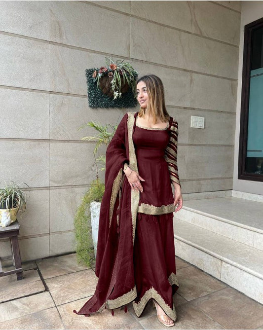 Sublime Maroon Color Faux Georgette Embroidery Salwar Suit By WTW