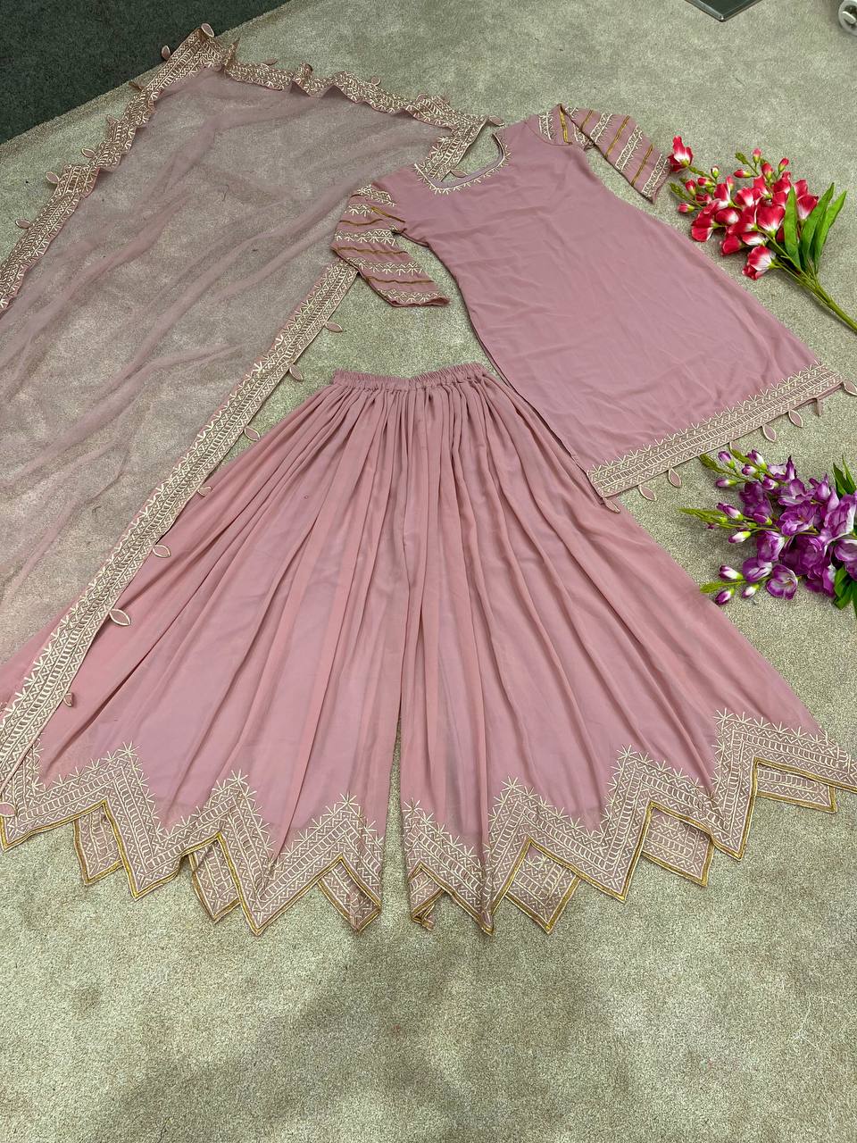 Sublime Light Pink Color Faux Georgette Embroidery Salwar Suit By WTW