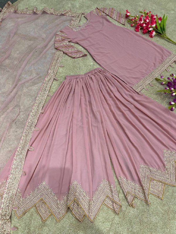 Sublime Light Pink Color Faux Georgette Embroidery Salwar Suit By WTW