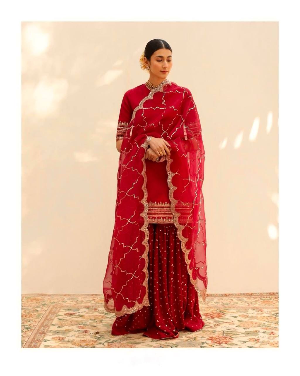 Red Color Designer Sharara Suit In Georgette With Sequence Embroidery Work By WTW