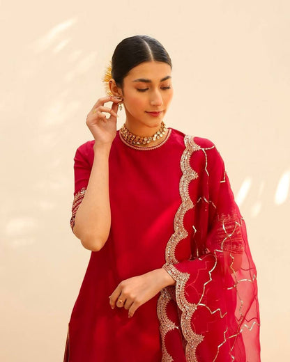 Red Color Designer Sharara Suit In Georgette With Sequence Embroidery Work By WTW