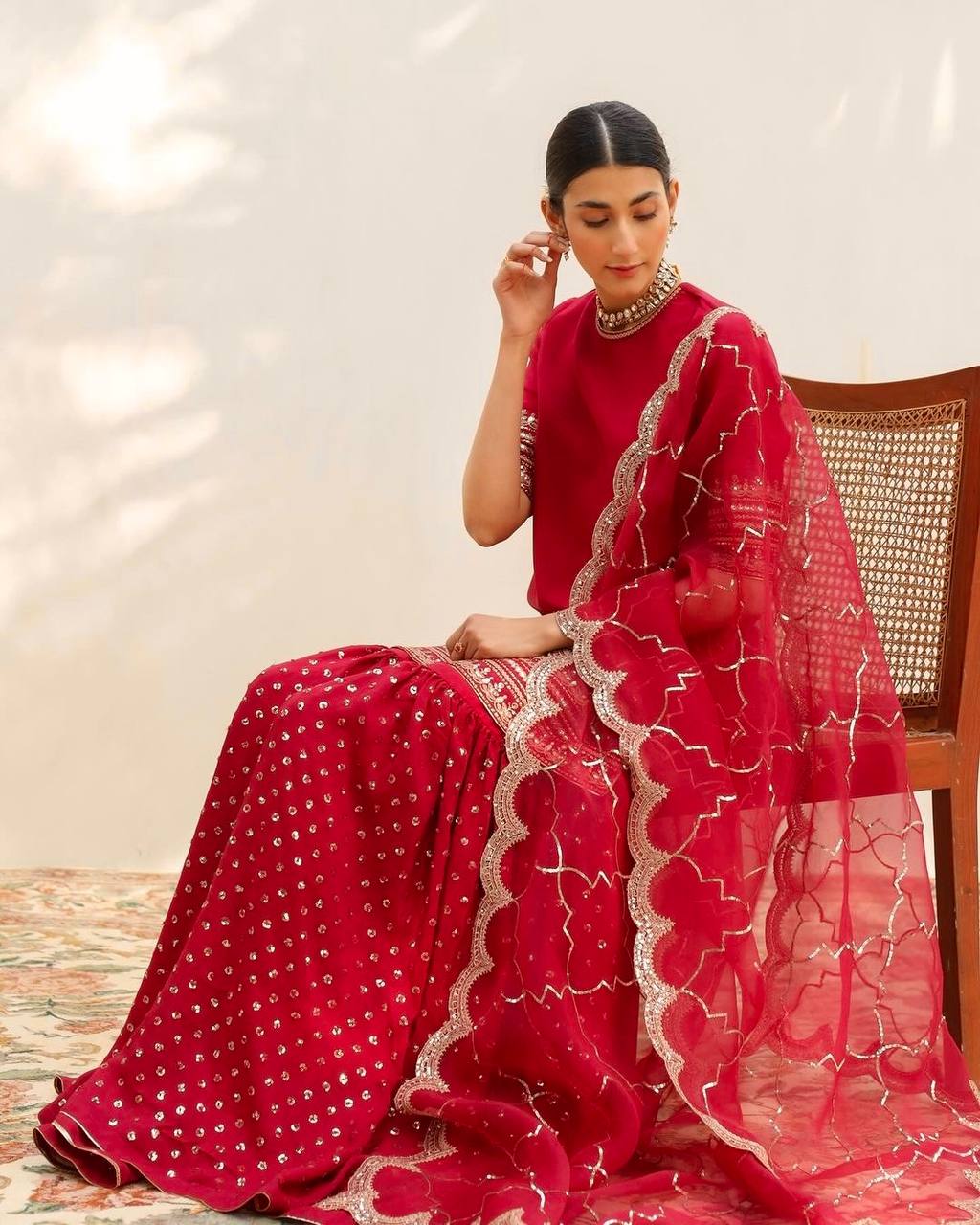 Red Color Designer Sharara Suit In Georgette With Sequence Embroidery Work By WTW