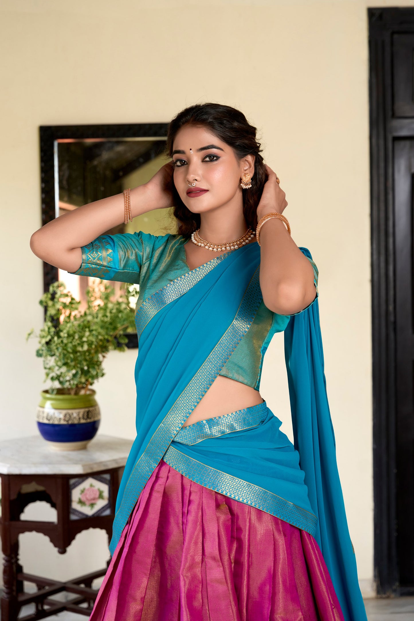 Peaceful See Blue Color Kanchipuram Zari Weaving Lehenga Choli By WTW