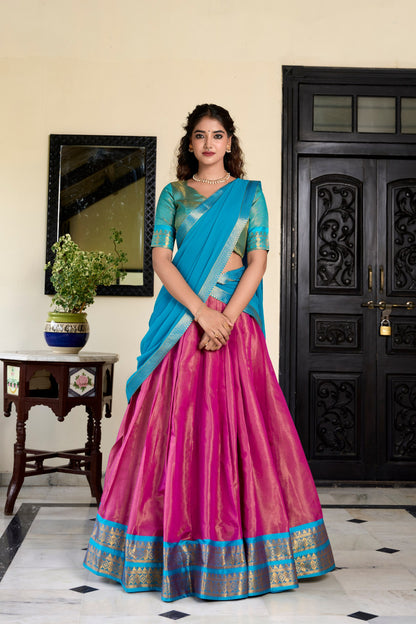 Peaceful See Blue Color Kanchipuram Zari Weaving Lehenga Choli By WTW