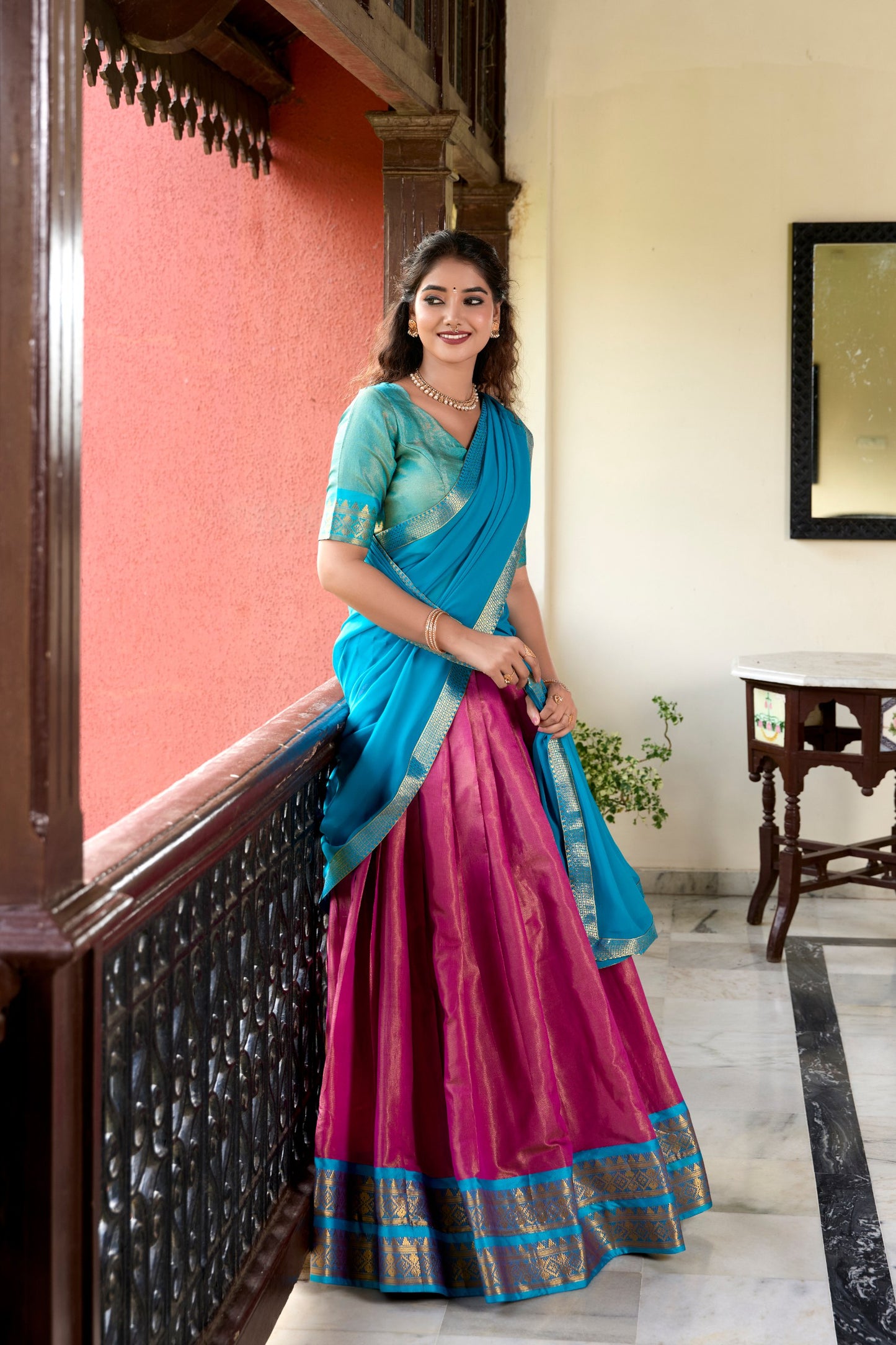 Peaceful See Blue Color Kanchipuram Zari Weaving Lehenga Choli By WTW