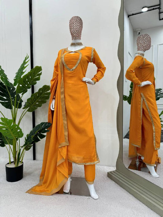 Mellow Yellow Color Chinon Silk Party Wear Sequnce Sharara Suit By WTW